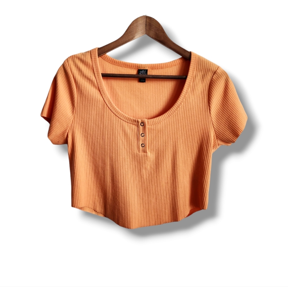 Wild Fable Orange Ribbed Scoop Neck Short Sleeve Crop Top